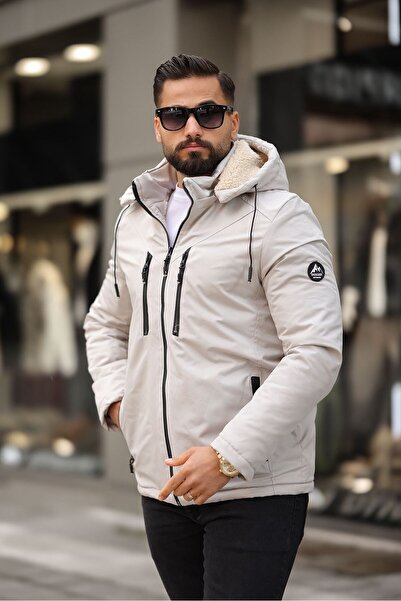 DOXGER Erkek Kürk Astarlı Su ve Rüzgar Geçirmez Çıkarılabilir Kapüşonlu Uzun ...