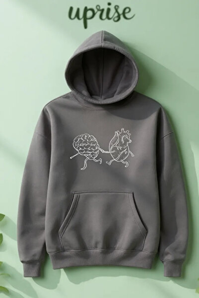 Vordevia Hanorac Heart Brain cu imprimeu Cotton 3 Thread O supradimensionat