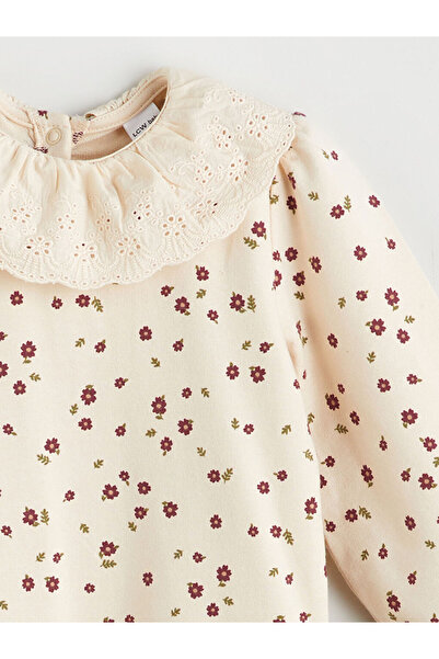 LC Waikiki Beige Baby Collar Floral Baby Girl Romper