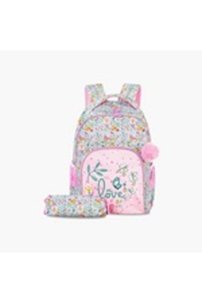 zmzm حقيبة مدرسية مطبوع مع حافظة أقلام من إيزي كيدز - لون وردي - 17 بوصة