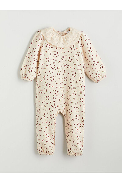 LC Waikiki Beige Baby Collar Floral Baby Girl Romper