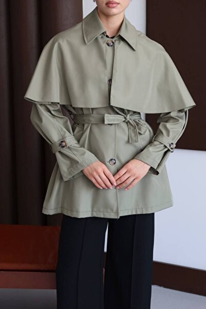 Duruvia boutique Women's cape style belted trench coat