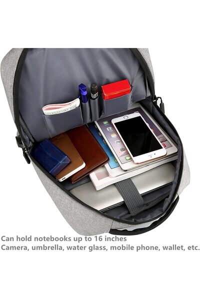 Zen Store حقيبة ظهر للكمبيوتر المحمول باللون الرمادي مقاس 15 و16 بوصة، حقيبة كمبيوتر محمول رفيعة ومتينة مع منفذ شحن USB