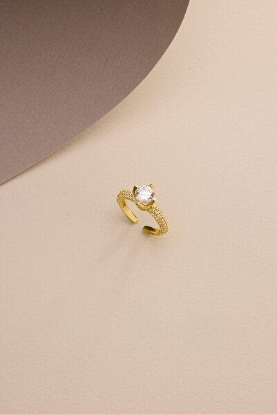 Nereze 925 Ayar Gümüş Ayarlanabilir Gold Kaplama 3 Sıra Zirkon Taşlı 6 mm Tek...