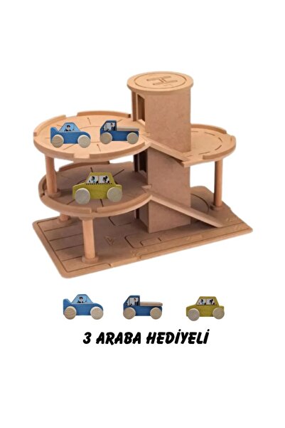 Eymen Hobi Ahşap 3 Katlı Otopark Oyun Seti + 3 Araba Hediyeli