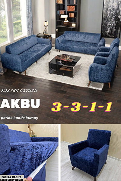 AKBU Parlak Kadife Koltuk Örtüsü | Kanepe Örtüsü | Lastikli | (2 adet üç kişilik 2 adet tek kişilik)
