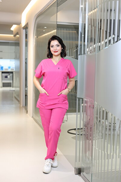 Ehil Doktor/ Hemşire Forması Soft Likralı V Yakalı Tek Üst Scrubs