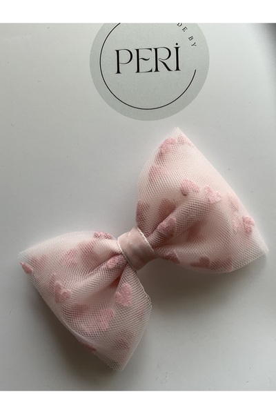MADE BY PERİ Pink Velvet Detailed Tulle Bow Double Set Girl's Hair Clip