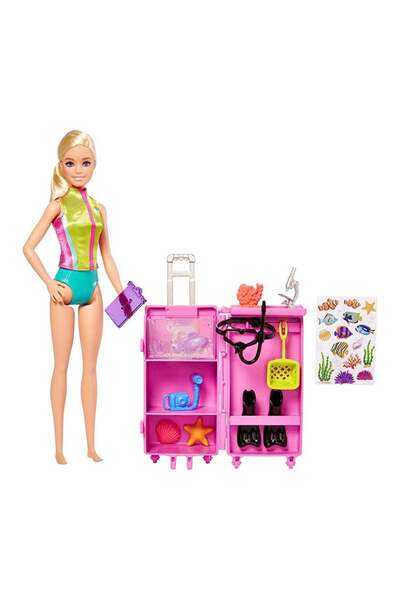 Barbie marine biologist doll with mobile lab and 10 pieces