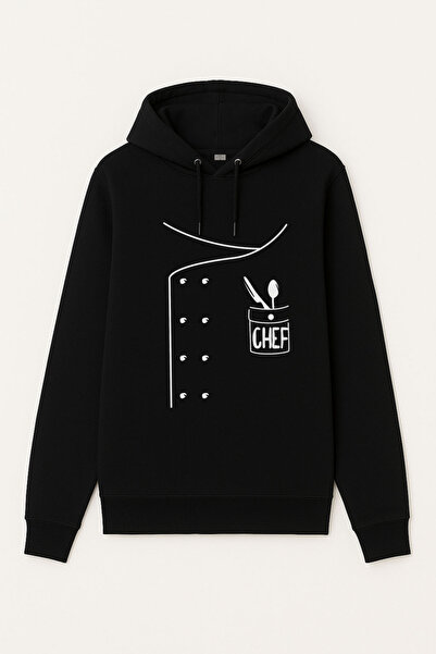 MODA Φούτερ με κουκούλα Chef Chef με τύπωμα για ενήλικες με μαύρη κουκούλα με...