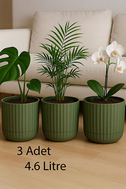 TEMMUZ HOME Zeraf Saksı No:3–3 Adet 4.6 Litre Tabaklı Masa veSehpa Üzeri Saks...