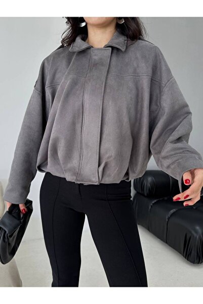 buqre's moda سترة نسائية كبيرة الحجم من الجلد السويدي بتصميم عصري