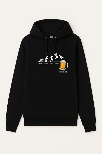 MODA Bir Day Time cu imprimeu Hanorac negru pentru adulți cu glugă Swea trico...