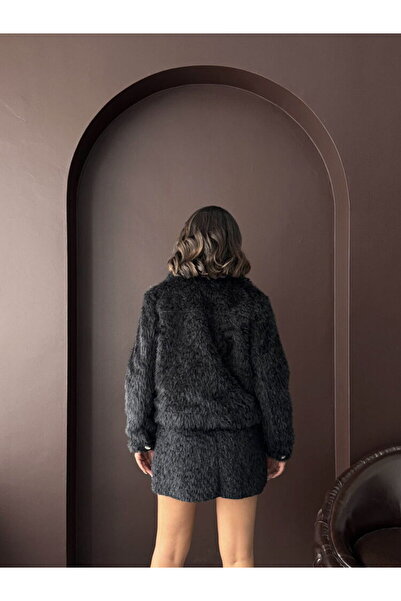 VELZANA Faux Fur Look Mini Skirt - Black