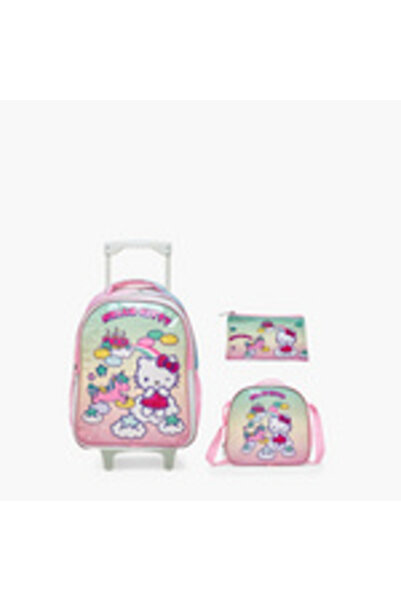 Hello Kitty Print 3-Piece Trolley Backpack Set - 16 Inches
