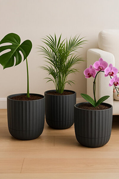 TEMMUZ HOME Zeraf Saksı No:3–3 Adet 4.6 Litre Tabaklı Masa veSehpa Üzeri Saks...