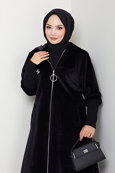 Pamuk Butik Women's Brooched Lined Ribbed Coat