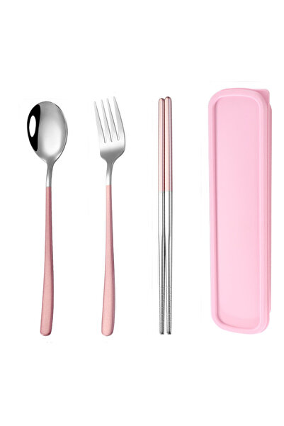 jojobebek طقم شوكة وملعقة وعصا من الفولاذ المقاوم للصدأ للأطفال باللون الوردي...