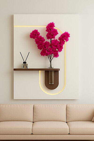 Işıklı tablo &Led aydınlatmalı raflı çiçekli dekoratif tasarım
