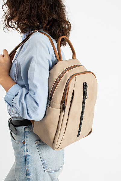 Fiona&Polo حقيبة ظهر نسائية باللون البيج-تان مكونة من 8 أقسام حقيبة متعددة ال...