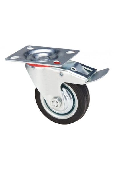 Evotools Roată pivotantă cu frână, cauciuc masiv, montare pe placă, 150 mm, 1...