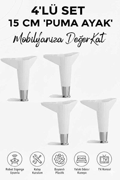 İMT AKSESUAR Puma 15 cm 4 buc. Mobilier alb-cromat Canapea Unitate TV Kosol Dulap Noptieră Picior