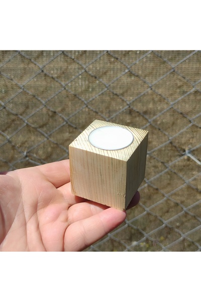 Oduncudünyası 10 Adet Doğal Ahşap Küp Mumluk 6 x 6 cm Tekli (Mum Dahil)