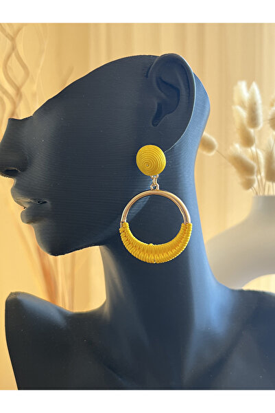 Büyük Hanım أقراط حبل مستديرة باللون الأصفر على الطراز الحديث