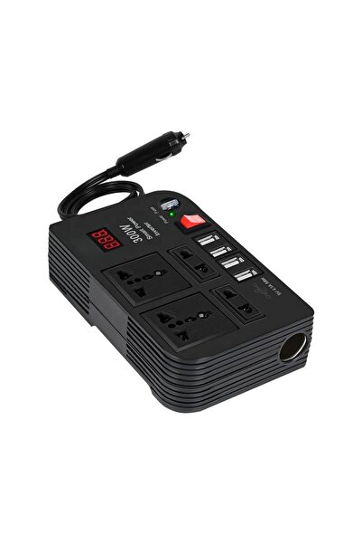 Generic 300W Car Inverter – Converts 12V/24V DC to 220V AC with 4 USB Ports for Quick Charging