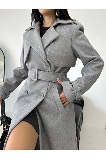 buqre's moda Palton de iarnă premium pentru femei, cu centură în talie, cu apoflet și detaliu de pelerină