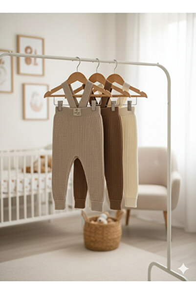 Nimini Kids Strappy Button Detailed Stretchy Ribbed Knitwear Baby Tights Set of 3 (3-24 Months)