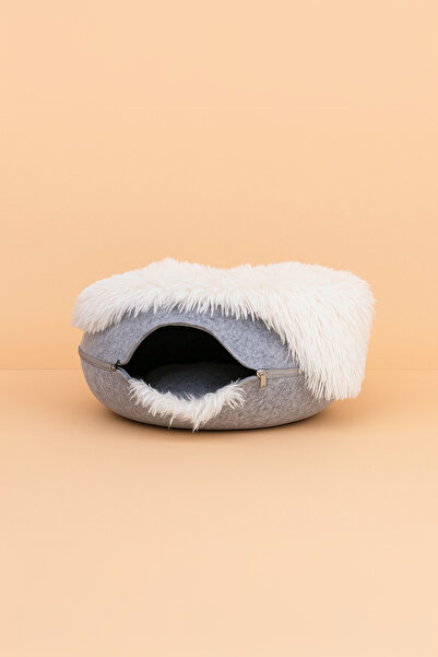 AboutThePerfect Yumuşak Gri Donut Kedi Yatağı, Rahat ve Şık Evcil Hayvan Konforu