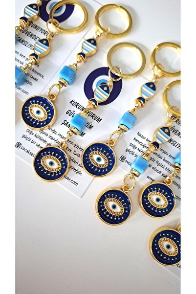 Svc Aksesuar Teacher's Day Gift 10-Piece Lucky Fish Evil Eye Beaded Keychain 10.5 cm