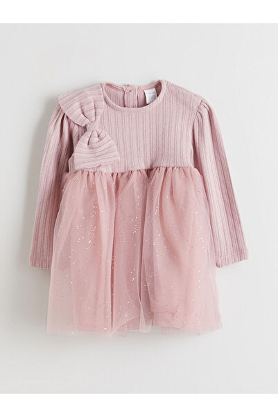 LC Waikiki Pink Crew Neck Long Sleeve Baby Girl Dress