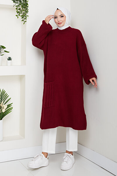 Pamuk Butik Kadın Saç Örgü Cepli Triko Tunik