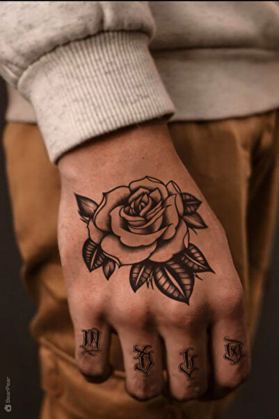 BP Tattoo Siyah Gül El Dövmesi El Üstü Geçici Dövme