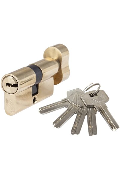 Evotools door cylinder with thumbturn, brass, centered, 5-pin, 5 keys, 60 mm (30+30)