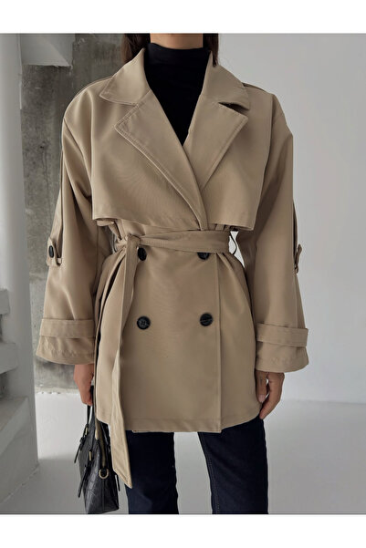 sinemcebutik Diz Üstü Kuşaklı Kadın Trençkot