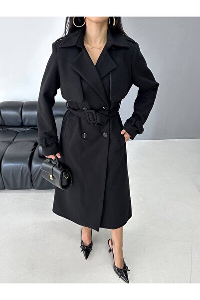 buqre's moda Women's Premium Winter Waist Belted Cape Detailed Cashmere Coat