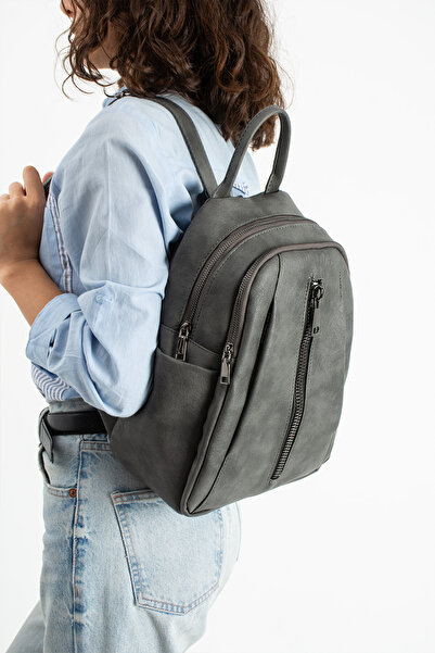 Çanta Trend Women's Gray Backpack 8 Compartments Very Useful Bag
