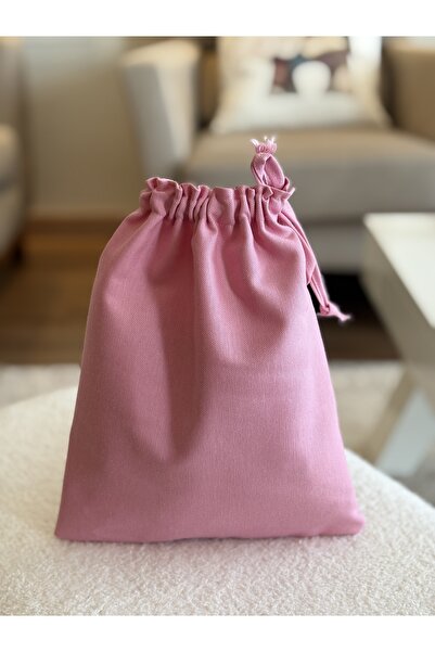 MEKİK BUTİK Şeker Pembe Keten Bez Kese - Büzgülü Çanta İçi Düzenleyici - Maky...