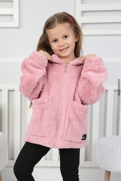 ANKANOVA Girl's Plush Fur Pink Color Zipper Coat (Please Choose One Size Larg...