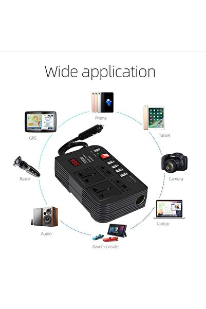 Generic 300W Car Inverter – Converts 12V/24V DC to 220V AC with 4 USB Ports for Quick Charging