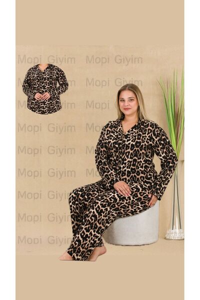 MOPİ طقم قميص من قماش الفسكوز بيلماندو مقاس كبير بأزرار وياقة وأكمام طويلة مك...