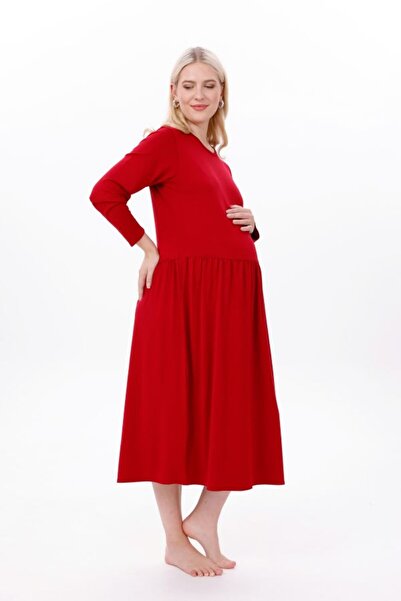 Lohusa Dünyasi Kadın Kırmızı Lohusa Hamile Tek Elbise