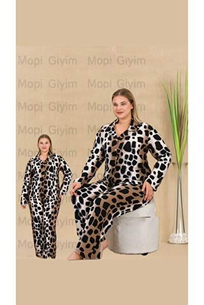 MOPİ Plus Size Belmando Viscose Fabric Buttoned Shirt Collar Long Sleeve 2-Piece Suit