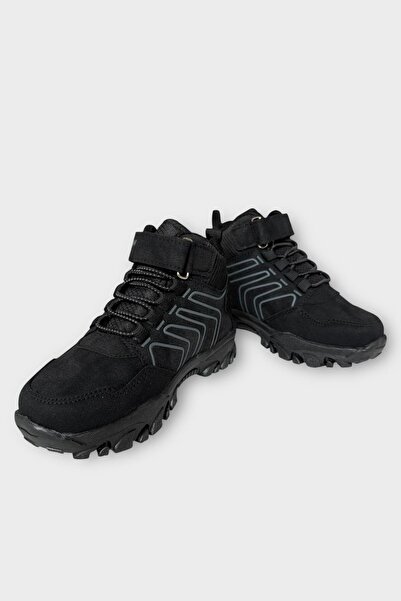 Liger Çocuk Cırtlı Bağcık Detaylı Su ve Soğuk Geçirmez Bot SİYAH - FÜME