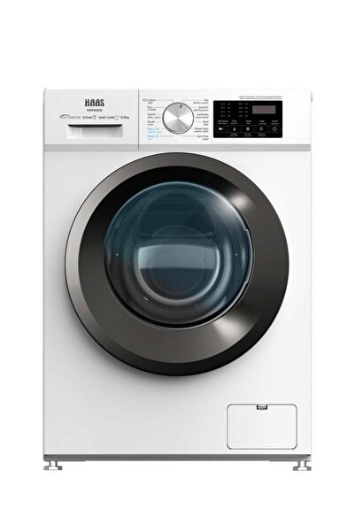 haas غسالة ملابس تحميل أمامي عاكس، سعة 6 كجم، 12 برنامج غسيل، وظيفة البخار، لون أبيض