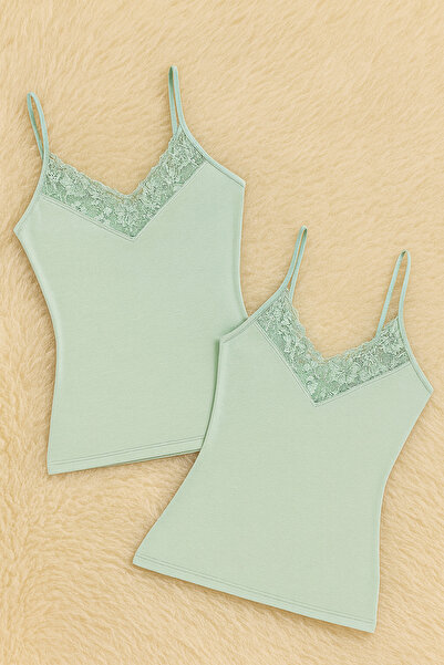 Alissa قميص داخلي نسائي من القطن المودال والليكرا بتفاصيل دانتيل وحزام خيطي مكون من قطعتين W6K6K0T5KA