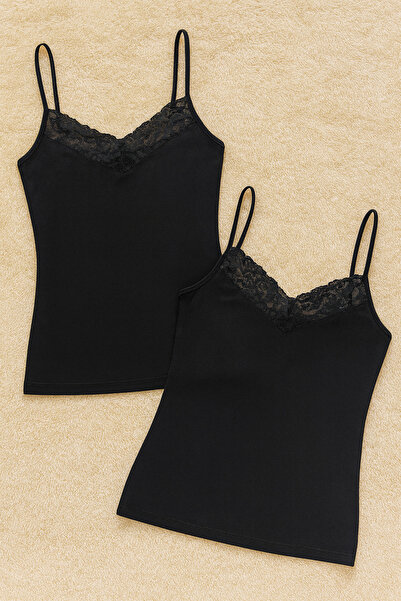 Alissa Women's Modal Cotton Lycra Lace Detailed String Strap 2-Piece Undershirt W6K6K0T5Ka